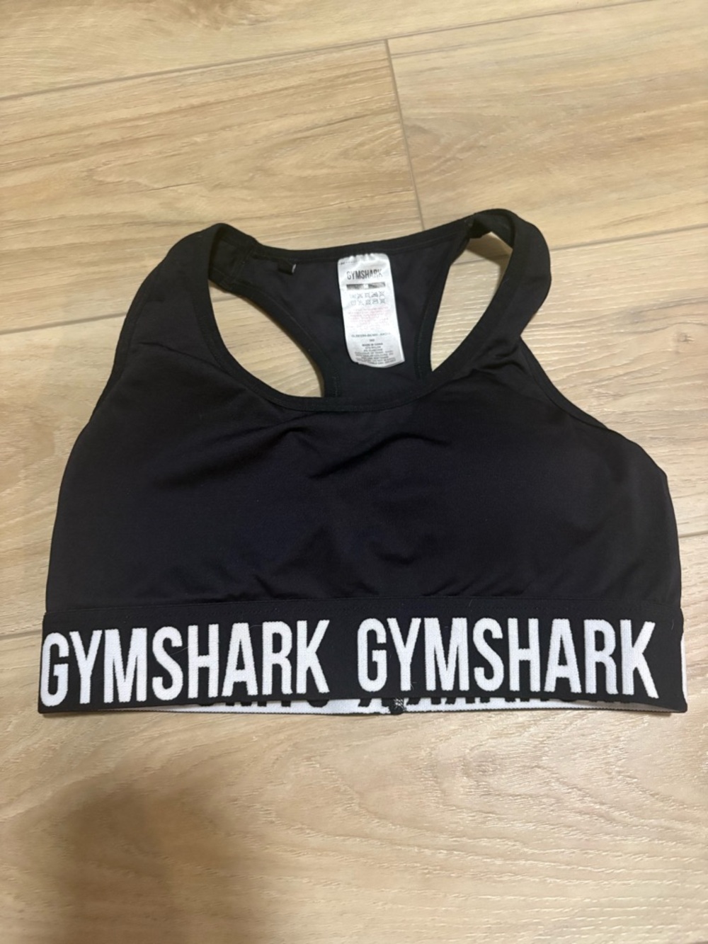Gymshark Black Sports Bra with White Logo Band
